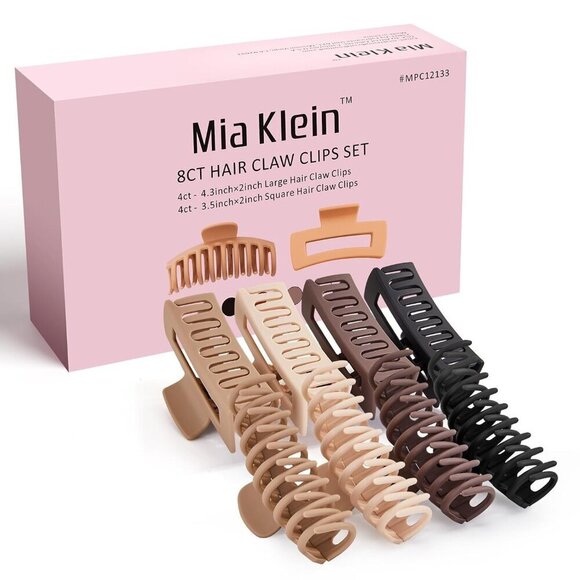 Hair Claw Clips Matte Non-Slip 8-Pack Strong Hold for Thick & Thin Hair